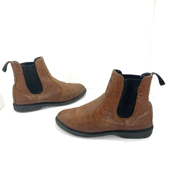 Dr Martens Women's Flora Embossed Leather Croc Chelsea Boot Brown Size 10 - Picture 1 of 15